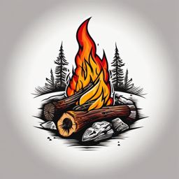 camp fire tattoo  simple color tattoo style,white background