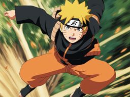 naruto uzumaki dashes through the treetops, engaging in an acrobatic ninja skirmish. 