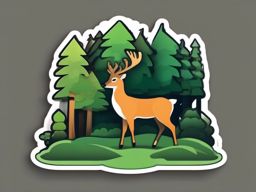 Forest and Deer Emoji Sticker - A woodland scene with a gentle deer, , sticker vector art, minimalist design
