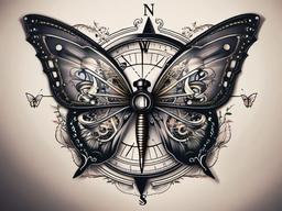 compass butterfly tattoo  