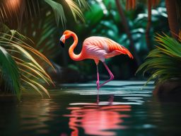 Cute Flamingo Wading in a Tropical Oasis 8k, cinematic, vivid colors