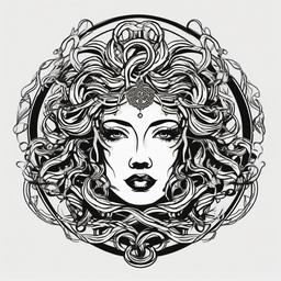 Fake Medusa Tattoo - Achieve the fierce aesthetic of a Medusa tattoo with a temporary or fake design for a bold and edgy style.  simple vector color tattoo,minimal,white background