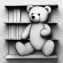 drawing of a teddy bear on a shelf  minimal rough sketch scribbles,doodles,black and white