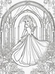 Princess in Fantasy Land Coloring Pages - Enchanted World of Magic and Wonder  minimal black outline printable sheet, coloring page