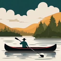 June clipart - canoeing down a river on a warm June day  color,minimalist,vector clipart