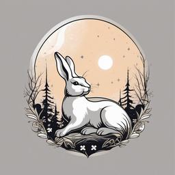 moon and rabbit tattoo  minimalist color tattoo, vector