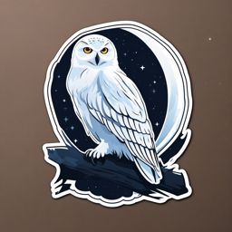 Moonlit snowy owl sticker- Nighttime guardian, , sticker vector art, minimalist design