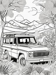 Car and Wild Animals Coloring Pages - Safari Adventure with Cars and Wildlife  minimal black outline printable sheet, coloring page