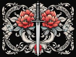 sword flower tattoo  simple vector color tattoo