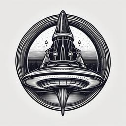 Small Alien Spaceship Tattoo - Embrace subtlety with a small alien spaceship tattoo.  simple color tattoo,vector style,white background