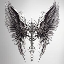 Angel and Demon Wing Tattoo-Intricate and symbolic tattoo featuring both angel and demon wings, capturing themes of balance and contrast.  simple color tattoo,white background