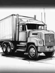 drawing of a truck with a trailer  minimal rough sketch scribbles,doodles,black and white