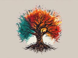 burning tree tattoo  simple vector color tattoo