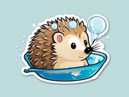 Hedgehog Bath Time Sticker - A hedgehog taking a bath with soap bubbles. ,vector color sticker art,minimal