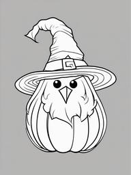 Pumpkin with Wizard Hat Coloring Pages - Pumpkin Wearing a Magical Wizard Hat  minimal black outline printable sheet, coloring page