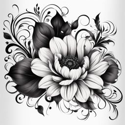 Black flower tattoo, Artistic tattoos featuring black flowers.  color, tattoo patterns, white clean background