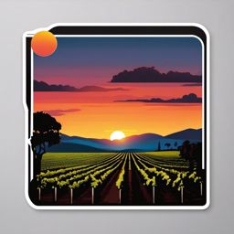 Sunset over vineyard sticker- Grapevine beauty, , sticker vector art, minimalist design