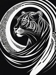 Abstract panther swirls tattoo. Spiraling energy of the jungle.  minimalist black white tattoo style