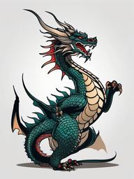 Neo Trad Dragon Tattoo - Neo-traditional style dragon tattoo.  simple color tattoo,minimalist,white background