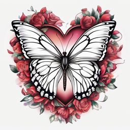 Butterfly and heart tattoo, Butterfly landing on a heart, signifying transformation and love. , tattoo color art, clean white background