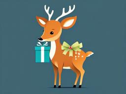 Deer clipart - cartoon deer holding a gift  color,minimalist,vector clipart