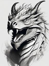 drawing of a dragon with a fierce expression  minimal rough sketch scribbles,doodles,black and white