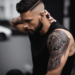 shoulder tattoos for men black and white design 