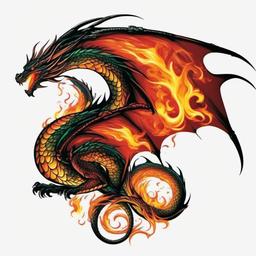 dragon flame tattoo  simple color tattoo,white background