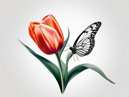 butterfly and tulip tattoo  simple color tattoo, minimal, white background