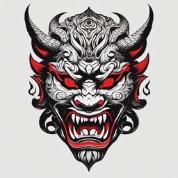 oni mask with snake tattoo  simple color tattoo,white background,minimal