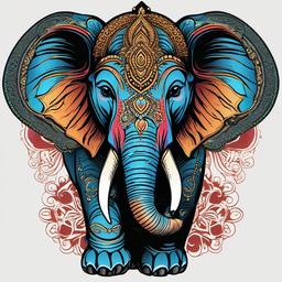 Elephant Ganesha Tattoo-Bold and vibrant tattoo featuring Ganesha, the Hindu god of wisdom and remover of obstacles, often depicted with an elephant head.  simple color vector tattoo