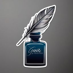 Feather and Ink Bottle Sticker - Quill feather next to an ink bottle, ,vector color sticker art,minimal