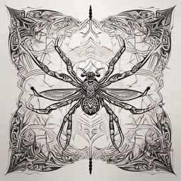 Spider Tattoo-tribal-inspired spider design with intricate patterns, adding cultural depth to the tattoo. Colored tattoo designs, minimalist, white background.  color tatto style, minimalist design, white background