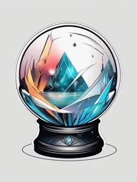 Crystal Tattoo-Crystal ball tattoo with mystical elements, hinting at fortune-telling. Colored tattoo designs, minimalist, white background.  color tattoo style, minimalist, white background