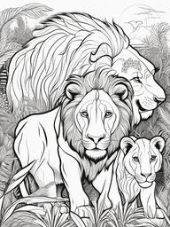 Lion Coloring Pages - Lion in a family portrait with other safari animals  simple coloring pages