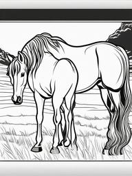 Horse with a Foal Coloring Pages - Tender Moments Between Mother and Baby  minimal black outline printable sheet, coloring page