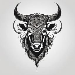 Ox Tattoo - Symbolize strength and mythical power with a Ox tattoo, featuring a combination of elements in a visually striking design.  simple tattoo,minimalist,white background 