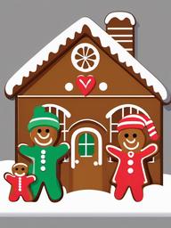 Gingerbread House clipart - cartoon gingerbread family in front of house  color,minimalist,vector clipart