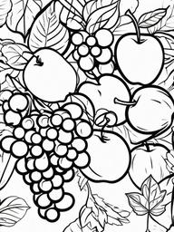 Autumn Fruits Coloring Pages - Delicious Apples, Pears, and Grapes  minimal black outline printable sheet, coloring page