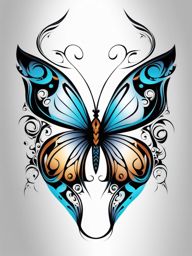 Tribal butterfly, A fusion of tribal tattoo design and the delicate beauty of a butterfly.  viviid colors, white background, tattoo design