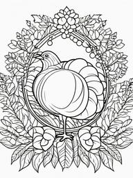 Turkey with a Garland Coloring Pages - Festive Turkey Adorned with Fall Leaves  minimal black outline printable sheet, coloring page