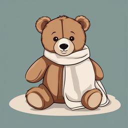 Teddy Bear clipart - teddy bear with a blanket and pillow  color,minimalist,vector clipart