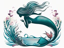 Mermaid Tattoo - Dive into fantasy with a captivating mermaid-themed tattoo.  simple vector color tattoo,minimal,white background