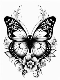 Floral butterfly tattoo,Tattoos featuring both butterflies and flowers. tattoo design, white background