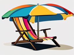 Beach Chair and Umbrella Clipart - Beach chair under a colorful umbrella.  color clipart, minimalist, vector art, 