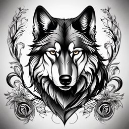 Black and White Wolf Tattoo,tattoo featuring a black and white rendition of the noble and fierce wolf. , color tattoo design, white clean background