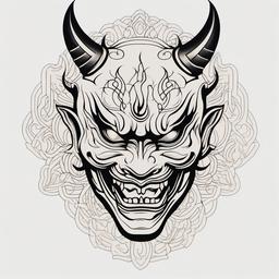 Hannya Japanese Tattoo - Traditional tattoo featuring the iconic Hannya mask, a symbol of female demons.  simple color tattoo,white background,minimal
