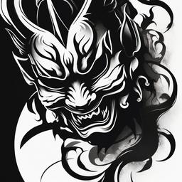 Hannya Mask Black Tattoo - A bold and expressive Hannya mask tattoo rendered in black ink.  simple color tattoo,white background,minimal