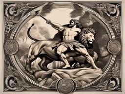 Hercules and Lion Tattoo - Capture the iconic moment of Hercules defeating the Nemean lion in a tattoo, symbolizing triumph over adversity.  