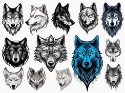 Ink Wolves Tattoo,collection of various wolf-themed tattoos, each showcasing the majesty and mystique of the wolf. , color tattoo design, white clean background